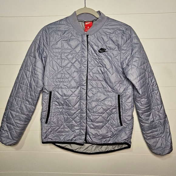Nike Jacket Women's Light Gray XS Quilted Primaloft Lined Bomber - Picture 1 of 9